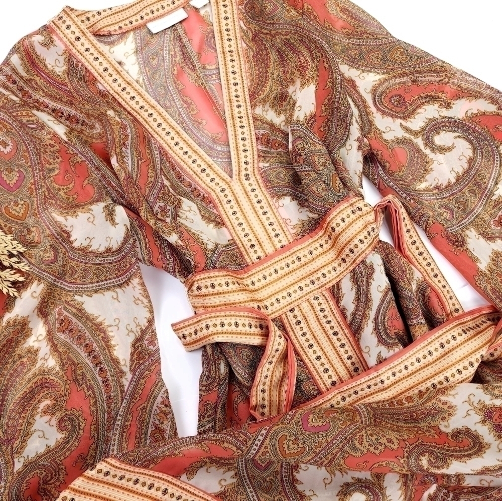 New York Company Sheer Brown Tan Orange Belted Dress Sz XL - Picture 9 of 10